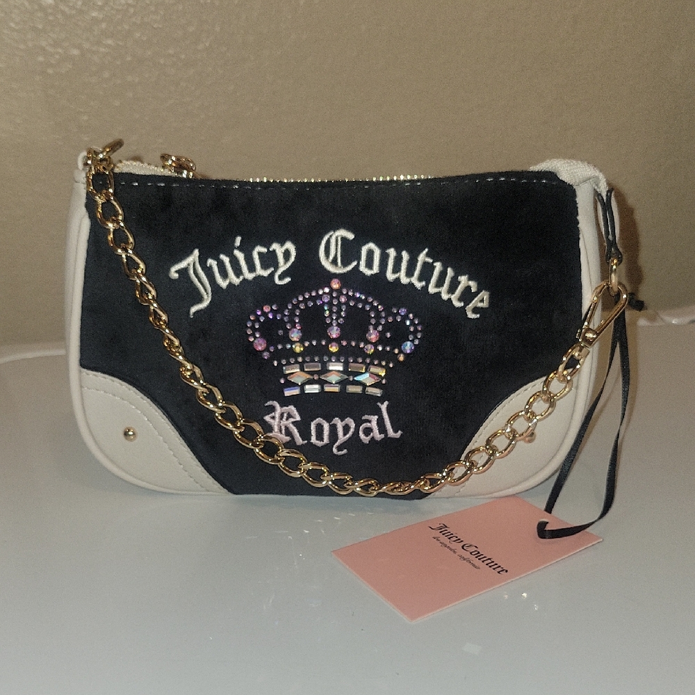 Juicy Couture Black and Cream Clutch with Gold Chain